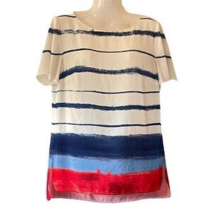 Lands' End Stretch Tee Flowy Red, White and Blue Impressionist Stripes